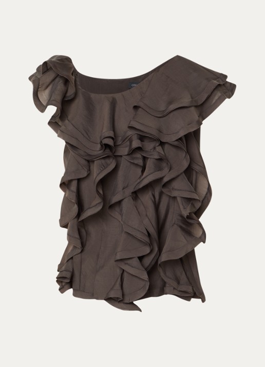 Copenhagen Muse CMTilly top met volant en asymmetrische hals - voorkant 3 donkerbruin