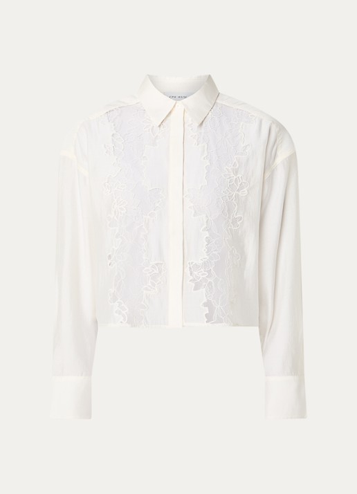 Copenhagen Muse Cropped blouse met details van kant - voorkant 2 gebroken wit