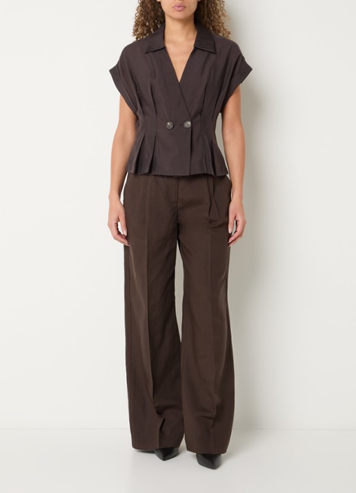 Copenhagen Muse Molly blouse met plooidetail - voorkant 2 donkerbruin