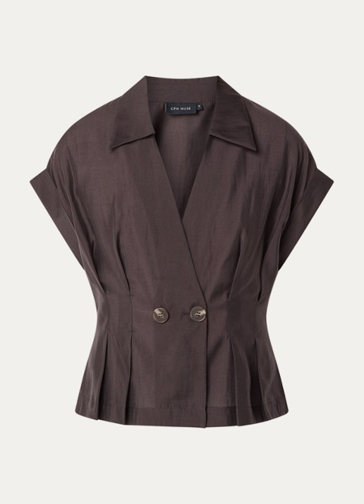 Copenhagen Muse Molly blouse met plooidetail - voorkant 7 bruin