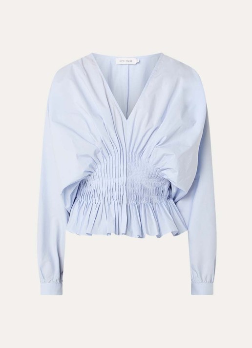 Copenhagen Muse Poplin tuniek met plooidetail  - voorkant 3 lichtblauw