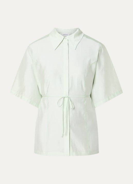Copenhagen Muse Semi-transparante blouse met ceintuur - voorkant 2 lindegroen