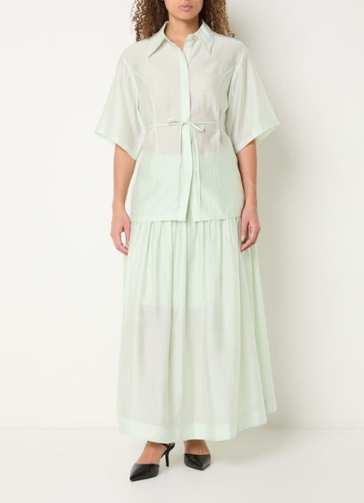 Copenhagen Muse Semi-transparante blouse met ceintuur - voorkant 3 lindegroen