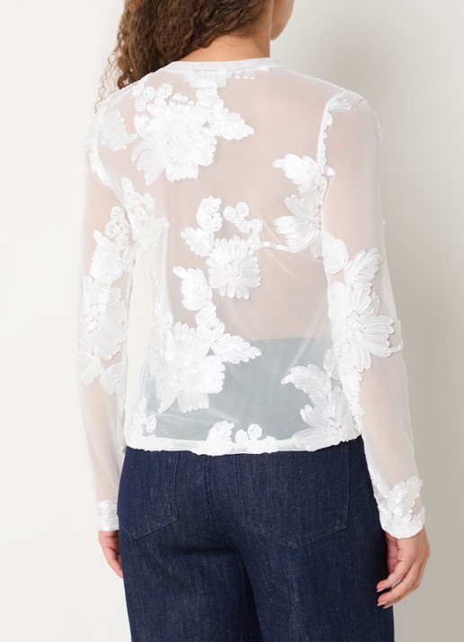 Copenhagen Muse Semi-transparante top van mesh met borduring - achterkant wit