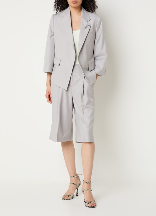 Copenhagen Muse Tenna high waist straight fit korte broek met steekzakken - voorkant 3 lichtgrijs