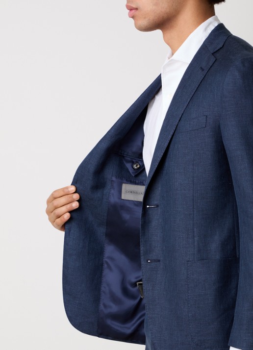 Corneliani Regular fit colbert met opgestikte zakken in zijdeblend - detail 2 indigo