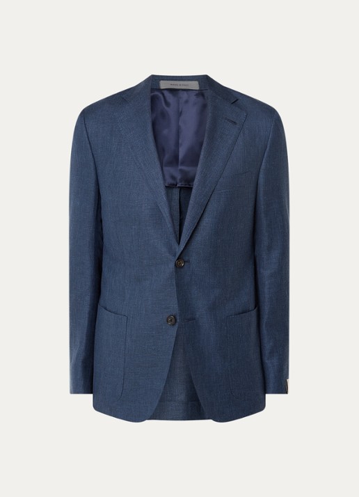 Corneliani Regular fit colbert met opgestikte zakken in zijdeblend - voorkant 6 indigo