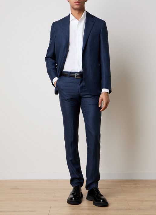 Corneliani Regular fit colbert met opgestikte zakken in zijdeblend - voorkant 7 indigo