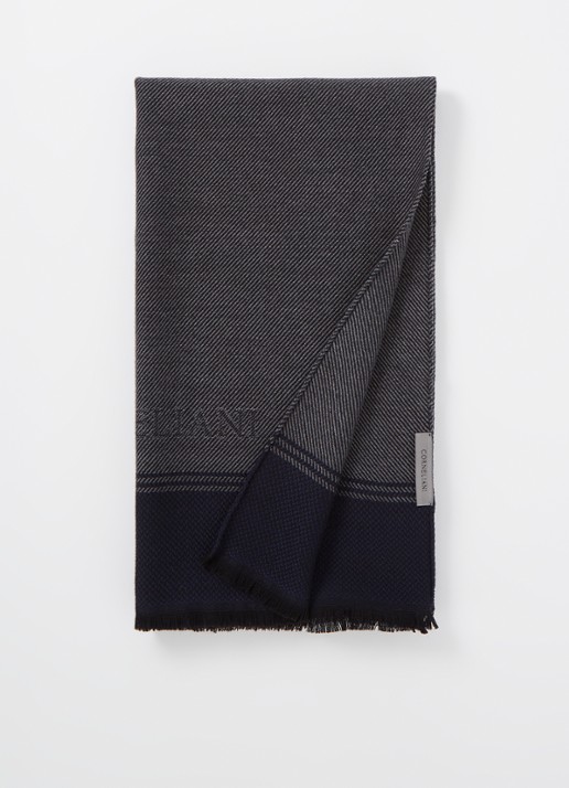 Corneliani Sjaal van wol 180 x 50 cm - voorkant 2 donkerblauw