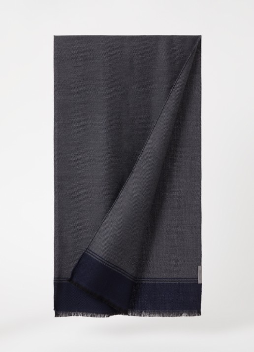 Corneliani Sjaal van wol 180 x 50 cm - voorkant 3 donkerblauw