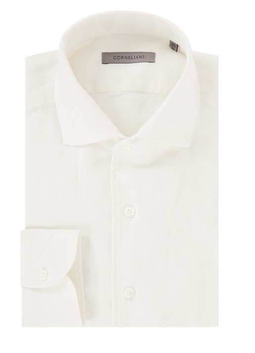 Corneliani Slim fit overhemd van linnen - voorkant creme