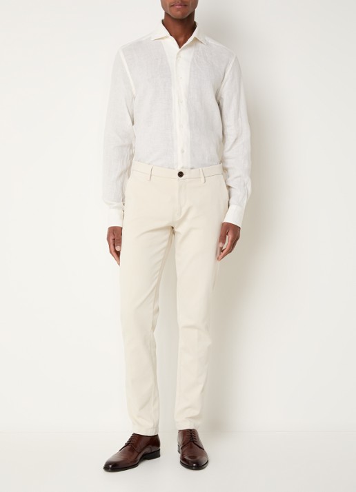 Corneliani Slim fit overhemd van linnen - voorkant 2 creme
