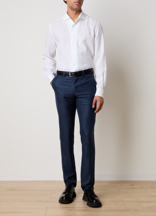 Corneliani Slim fit overhemd van linnen - voorkant 6 gebroken wit