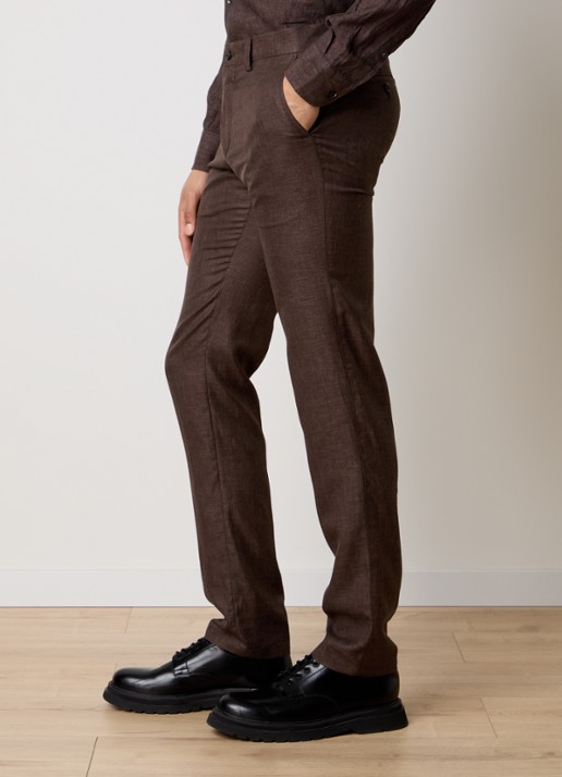 Corneliani Slim fit pantalon in zijdeblend met steekzakken - detail 2 donkerbruin