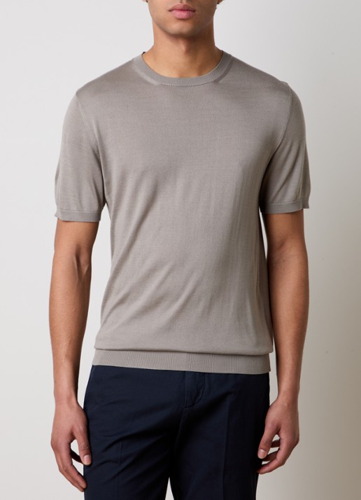 Corneliani T-shirt van zijde - detail donkerbeige