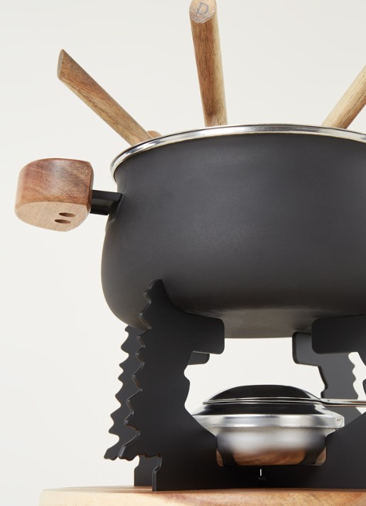 Cosy & Trendy Fondueset geëmailleerd met zes vorkjes - detail zwart