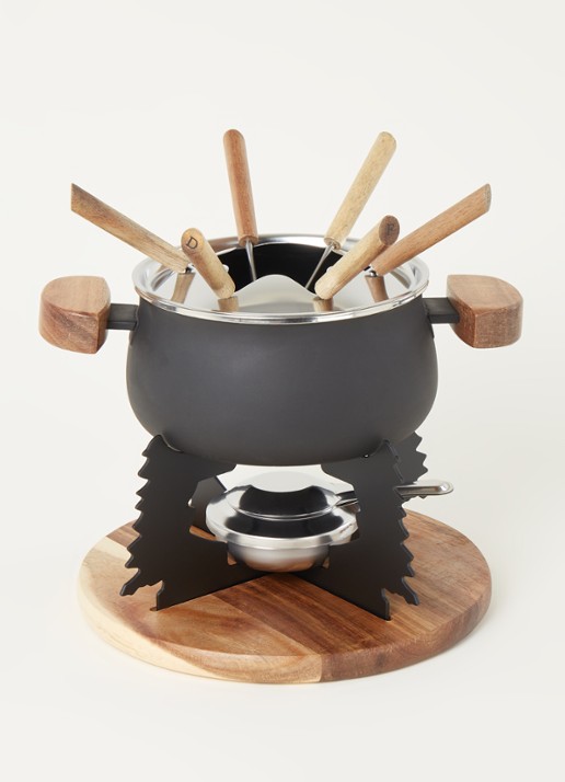 Cosy & Trendy Fondueset geëmailleerd met zes vorkjes - voorkant 4 zwart