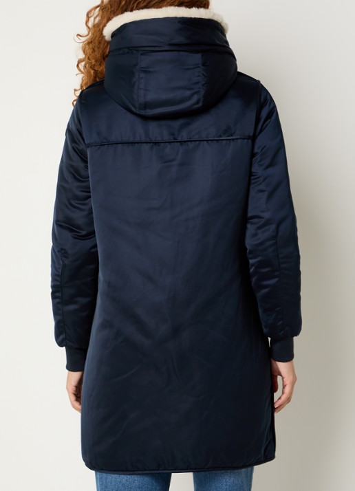 Creenstone Brit gewatteerde parka van satijn met klepzakken  - achterkant donkerblauw