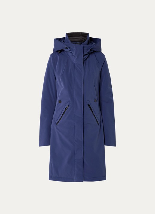 Creenstone Evanna gewatteerde regenjas met afneembare capuchon en ritszakken - voorkant 3 blauw