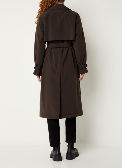 Creenstone Gyta gewatteerde trenchcoat met afneembare kraag  - achterkant 2 chocoladebruin