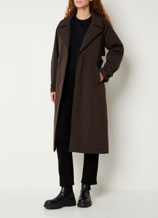 Creenstone Gyta gewatteerde trenchcoat met afneembare kraag  - voorkant 4 chocoladebruin
