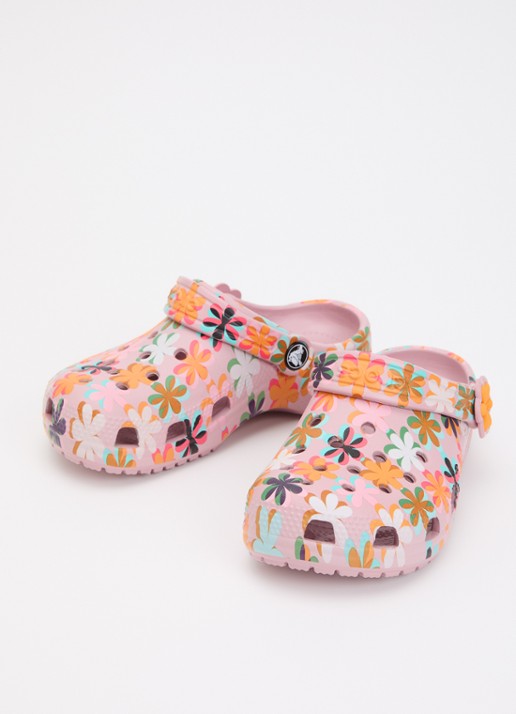 Crocs Classic Graphic Clog instapper met bloemenprint - voorkant 4 paars