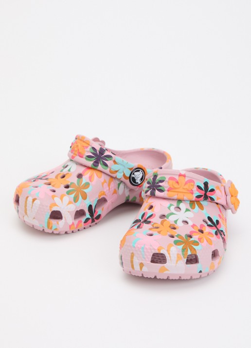 Crocs Classic Graphic Clog instapper met bloemenprint - voorkant 3 roze