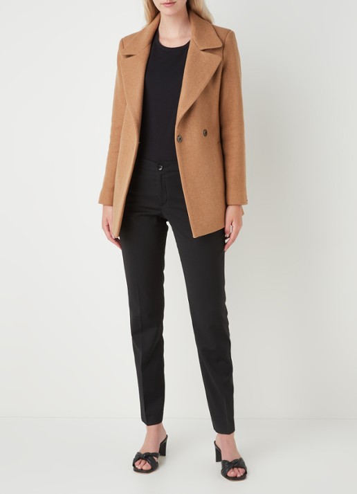 CVRD Eloise mantel in wolblend met strikceintuur - voorkant 2 camel