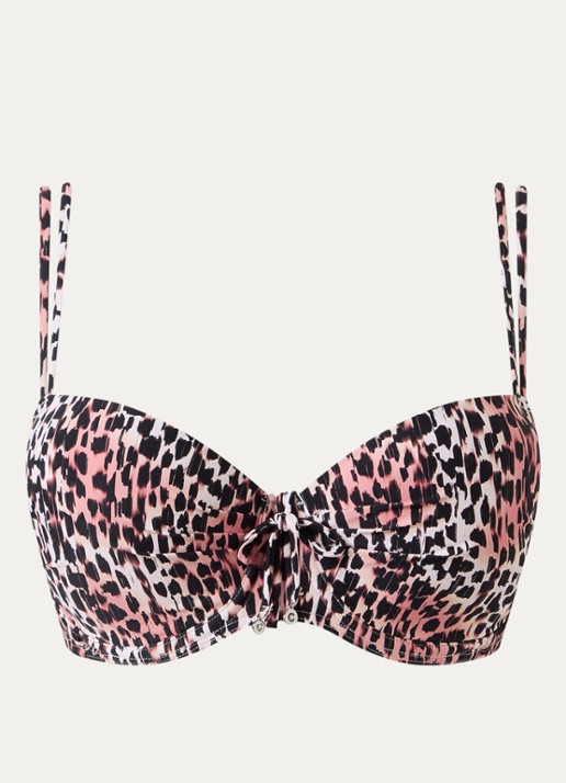 Cyell Balconette bikinitop met panterprint - voorkant 2 koraal