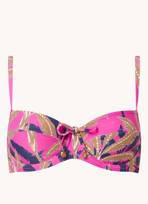 Cyell Bikinitop met beugel en bladprint - voorkant fuchsia