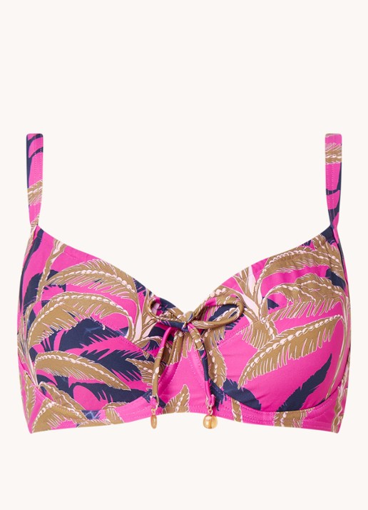 Cyell Bikinitop met beugel en bladprint - voorkant 3 fuchsia