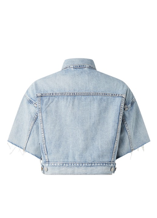Dad Trucker cropped spijkerjas met korte mouw - achterkant 2 indigo