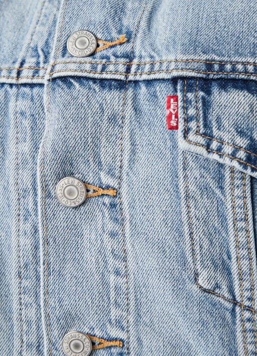 Dad Trucker cropped spijkerjas met korte mouw - detail indigo