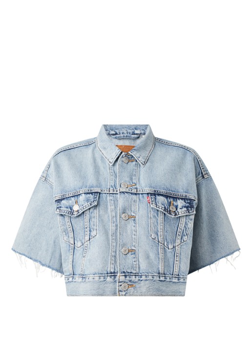 Dad Trucker cropped spijkerjas met korte mouw - voorkant 3 indigo