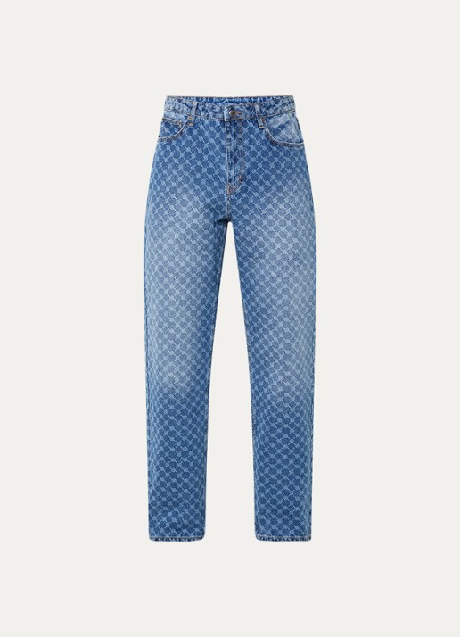 Daily Paper Amba mid waist straight leg jeans met logoprint  - voorkant middenblauw