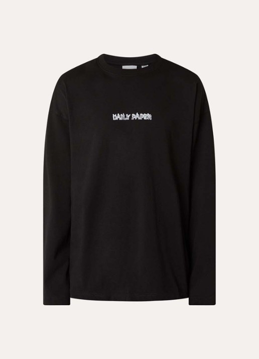 Daily Paper Burned Shield longsleeve met logo- en backprint - voorkant 2 zwart