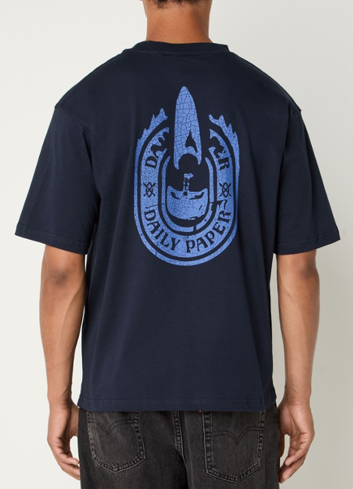Daily Paper Candle T-shirt met logo- en backprint - detail 3 donkerblauw
