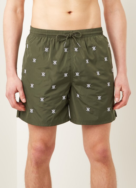 Daily Paper Eswim zwemshorts met logoprint en steekzakken - detail legergroen