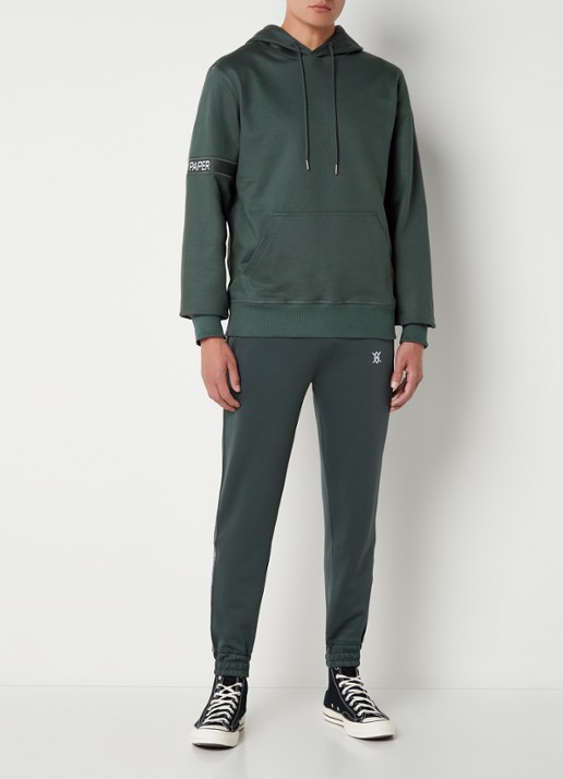 Daily Paper Etape tapered fit cropped trackpants met ritszakken en logoband - voorkant 2 bronsgroen