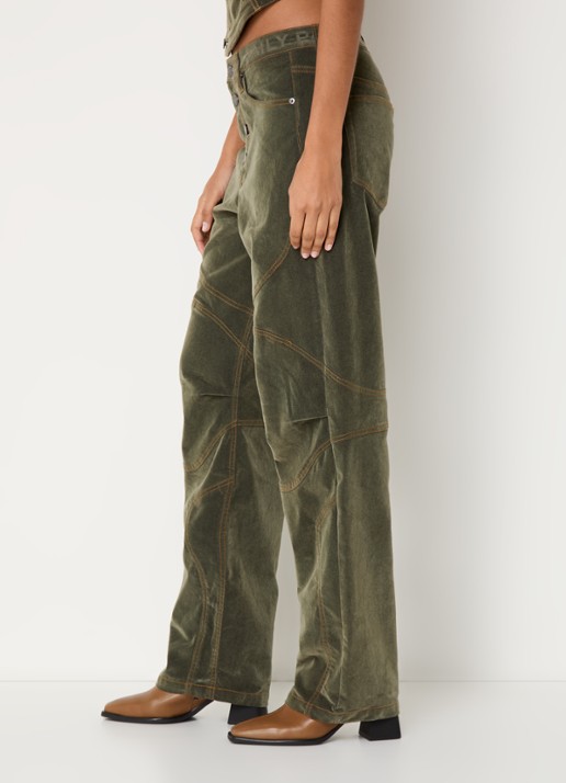 Daily Paper Low waist loose fit jeans van corduroy - detail 5 olijfgroen