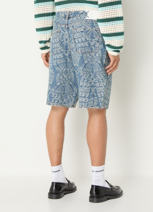 Daily Paper Macrame loose fit korte broek van denim met print - achterkant indigo