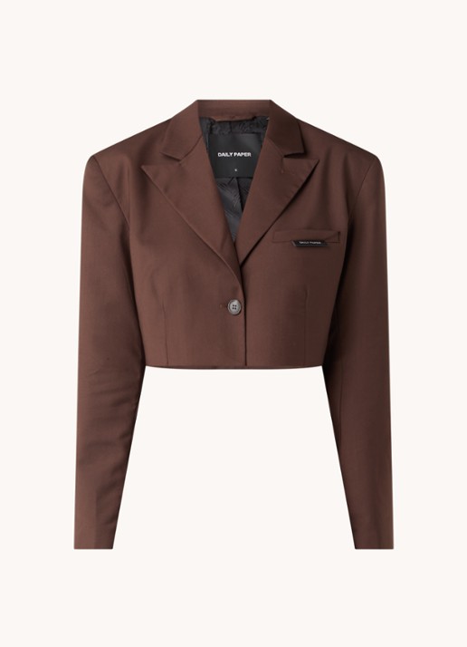 Daily Paper Marimba cropped blazer met borstzak en logo - voorkant 2 donkerbruin