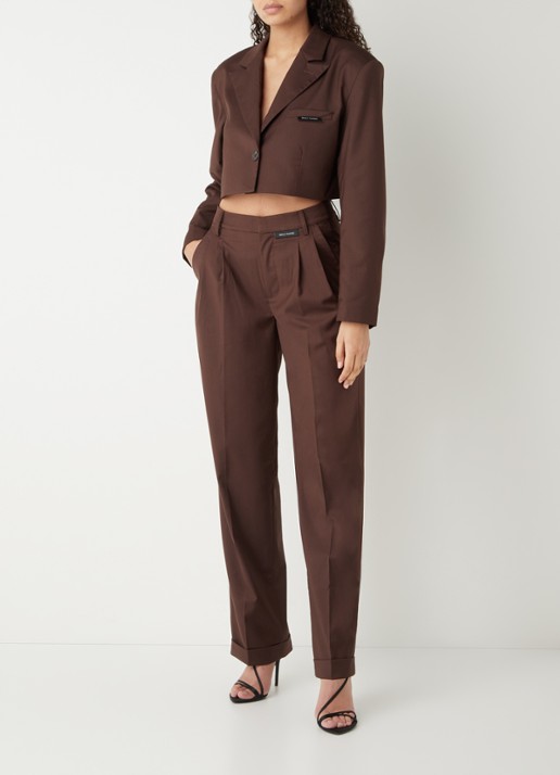 Daily Paper Marimba cropped blazer met borstzak en logo - voorkant 3 donkerbruin