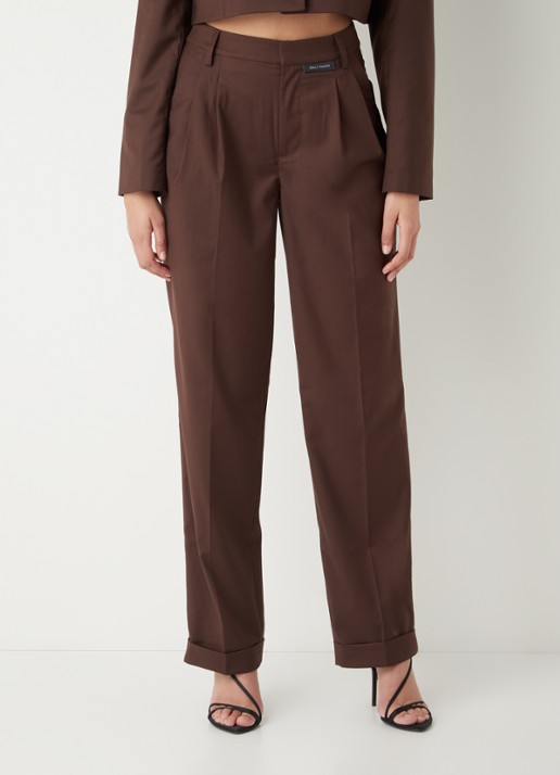Daily Paper Meadow high waist straight fit pantalon met steekzakken - detail donkerbruin