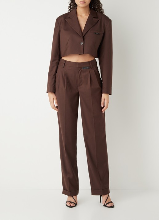 Daily Paper Meadow high waist straight fit pantalon met steekzakken - voorkant 3 donkerbruin