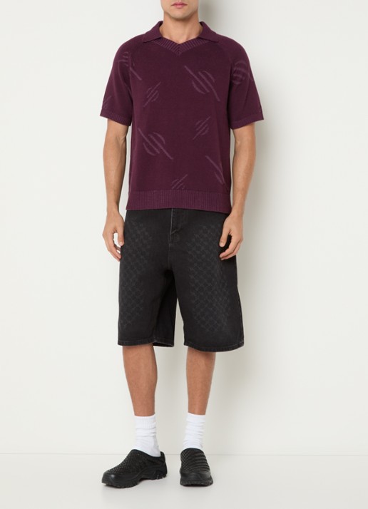 Daily Paper Monogram fijngebreide polo - voorkant 2 aubergine