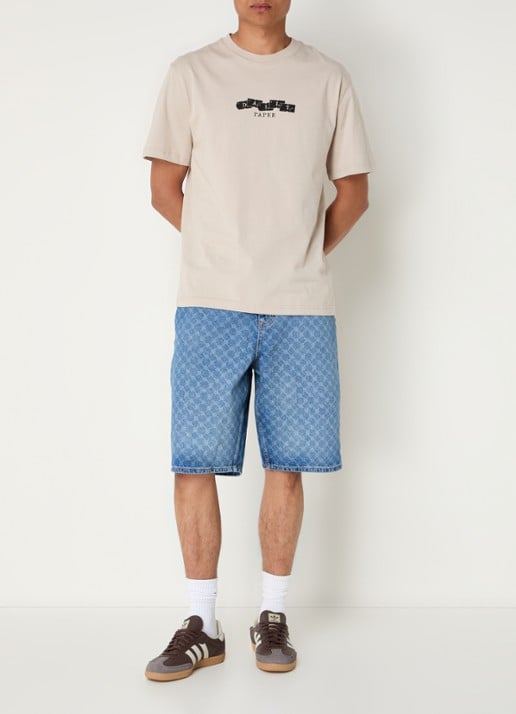 Daily Paper Monogram loose fit korte broek van denim met logoprint - voorkant 2 indigo