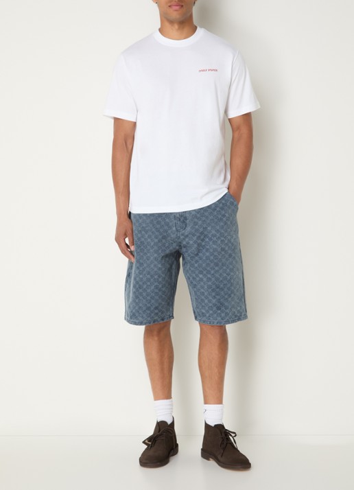 Daily Paper Monogram loose fit korte broek van denim met medium wassing - voorkant 2 staalblauw