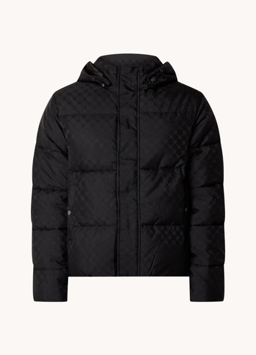 Daily Paper Monogram puffer jack met afneembare capuchon en logoprint - voorkant 2 zwart