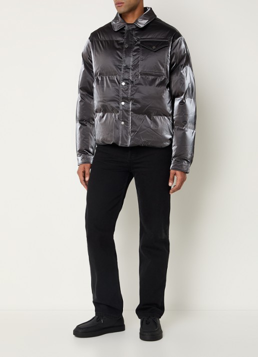 Daily Paper Obsisian puffer jack met borstzak en metallic finish - voorkant 3 grijs